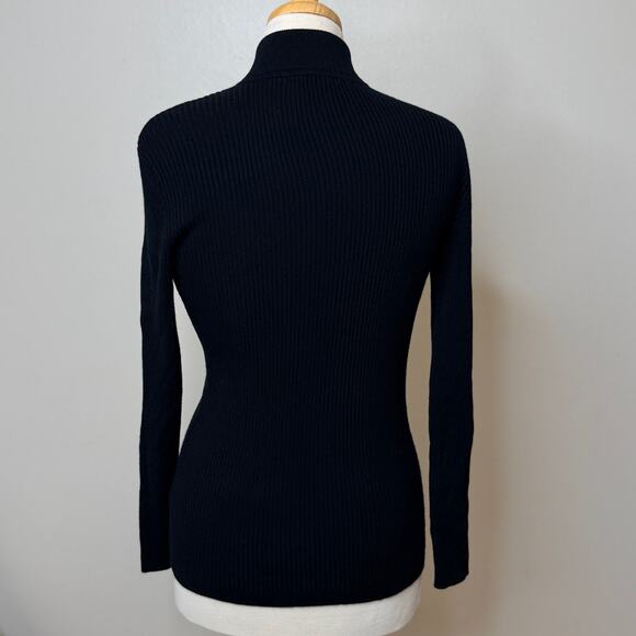 Boston Proper Sweater Sz Sm Black Ribbed Knit Quarter Zip Mock Neck Pullover - Picture 3 of 12